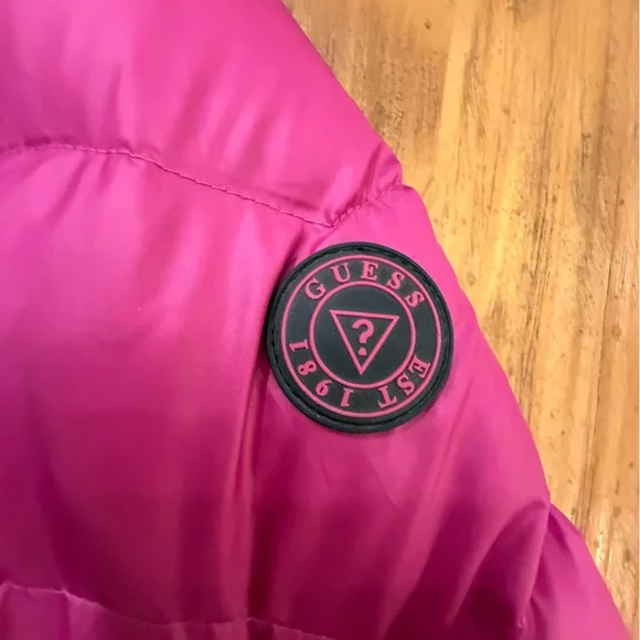 GUESS Puffer Jacket Purple Magenta Quilted Down Blend Puffer Coat Women Med - Picture 7 of 16